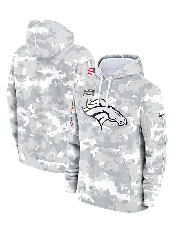 2024 Denver Broncos Arctic Camo Salute to Service Hoodie Recreated Edition