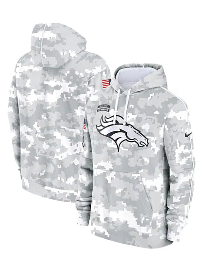 2024 Denver Broncos Arctic Camo Salute to Service Hoodie Recreated Edition