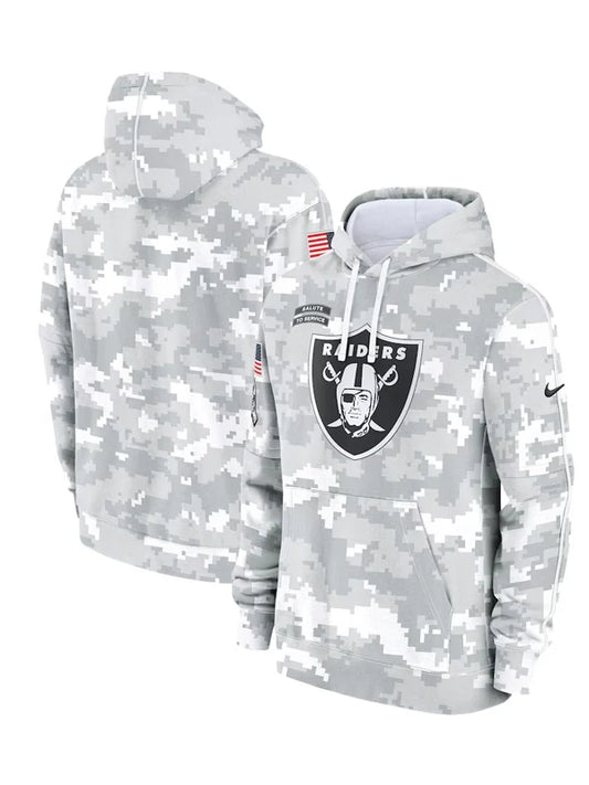 2024 Las Vegas Raiders Arctic Camo Salute to Service Hoodie Recreated Edition