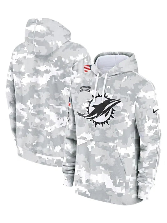 2024 Miami Dolphins Arctic Camo Salute to Service Hoodie Recreated Edition