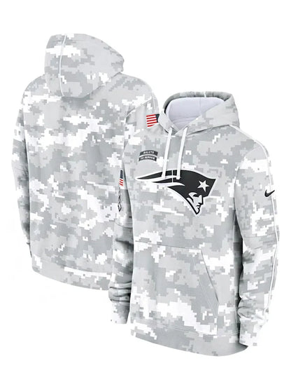 2024 New England Patriots Arctic Camo Salute to Service Hoodie Recreated Edition