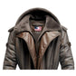 Men Dark Brown Leather Hooded Coat