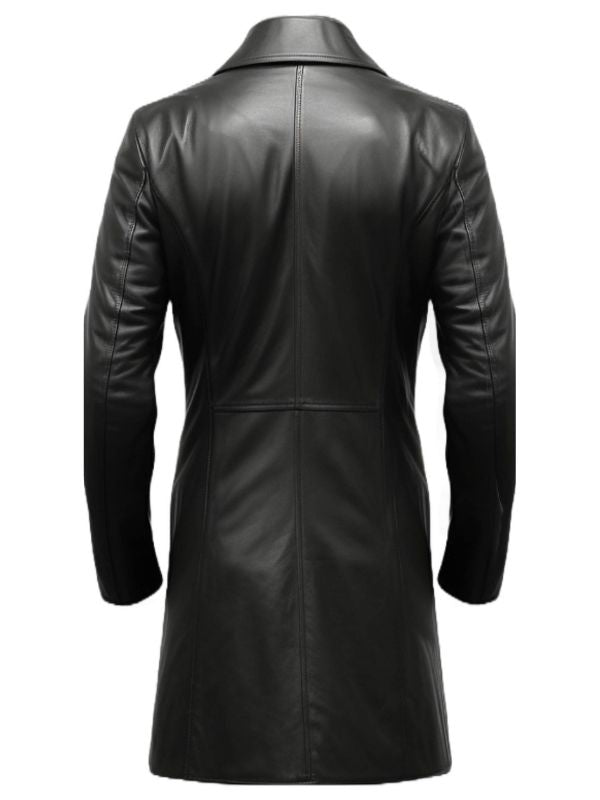 Men Black Leather Coat- Long Leather Coat