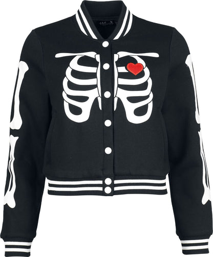 Skeleton Jacket – Black Varsity Jacket by Hell Bunny