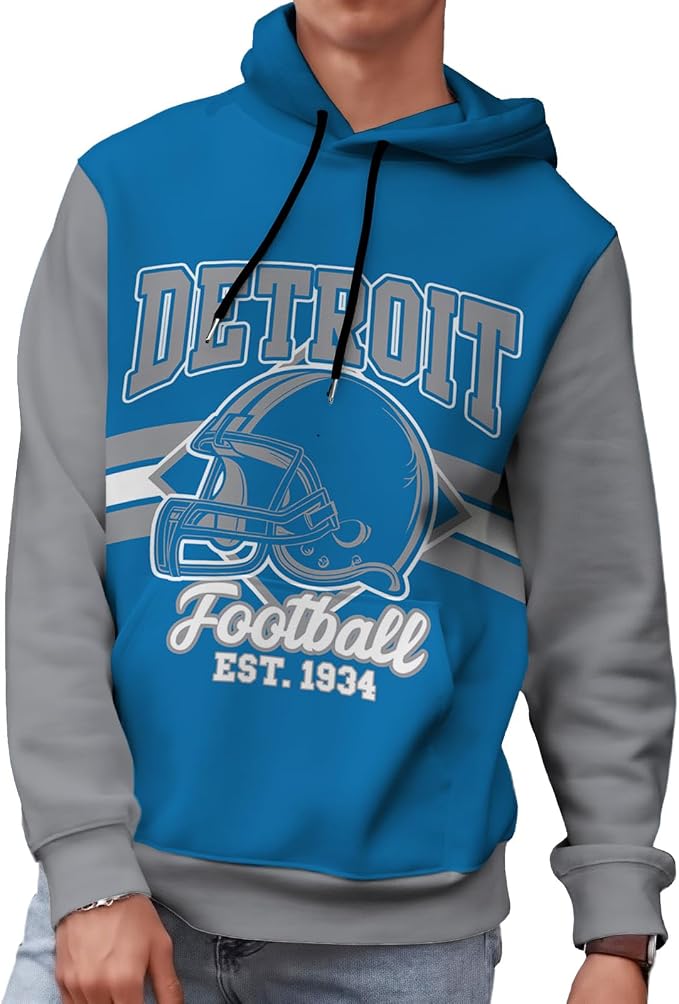 Detroit Football Graphic Hoodie – Blue & Gray Pullover