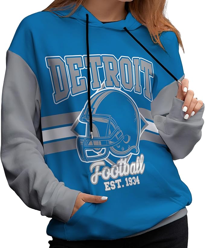 Detroit Football Graphic Hoodie – Blue & Gray Pullover