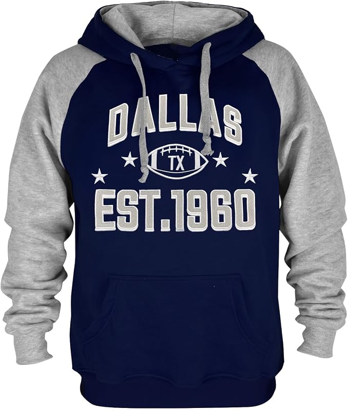 Dallas Football Hoodie – Navy Blue & Gray EST. 1960 Graphic Pullover