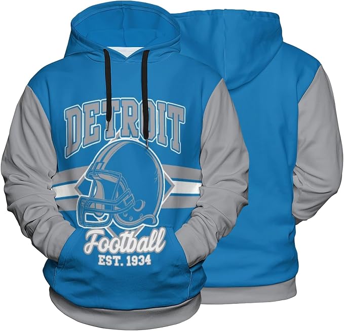 Detroit Football Graphic Hoodie – Blue & Gray Pullover