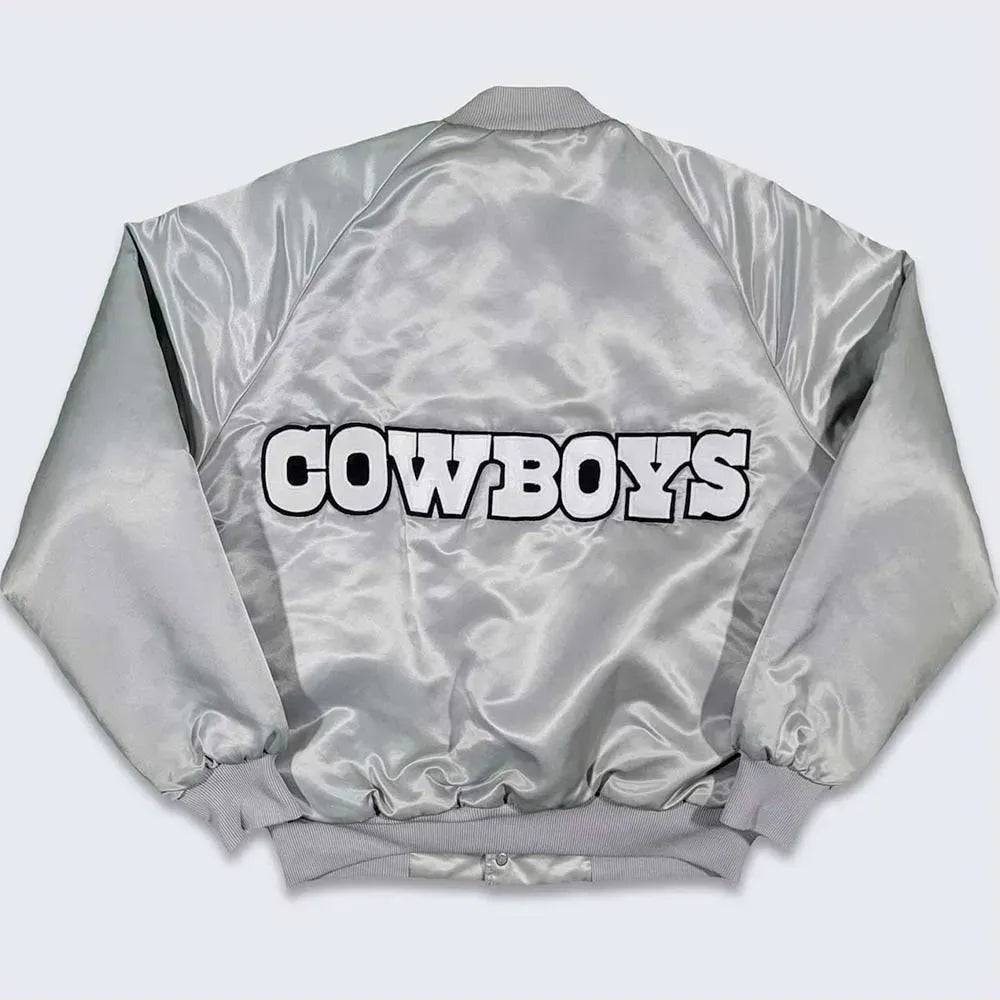 Silver Dallas Cowboys 80s Bomber Full-Snap Satin Jacket