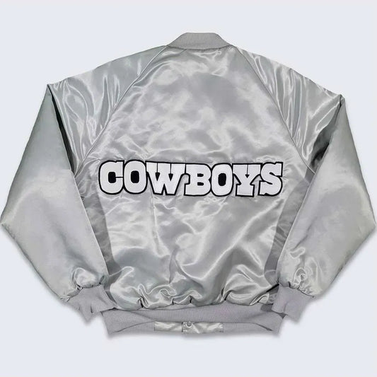 Silver Dallas Cowboys 80s Bomber Full-Snap Satin Jacket