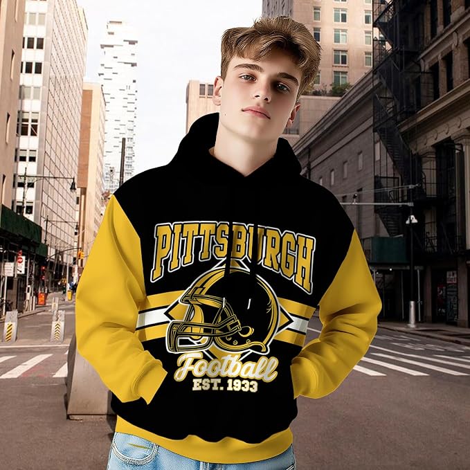 Pittsburgh Football Hoodie – Black & Gold Graphic Pullover – image 4