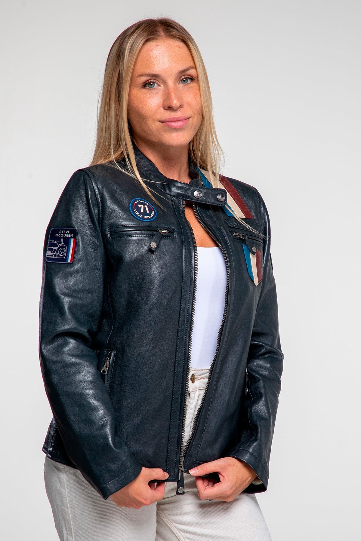 Steve McQueen x Le Mans Amber Navy Blue Jacket for Women