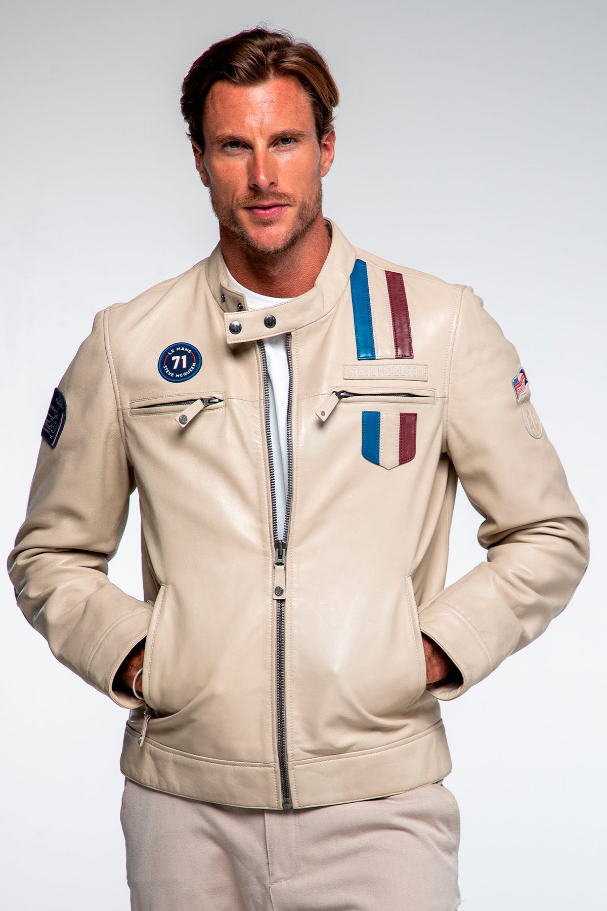 Men's Steve McQueen x Le Mans Austin Ecru Leather Jacket