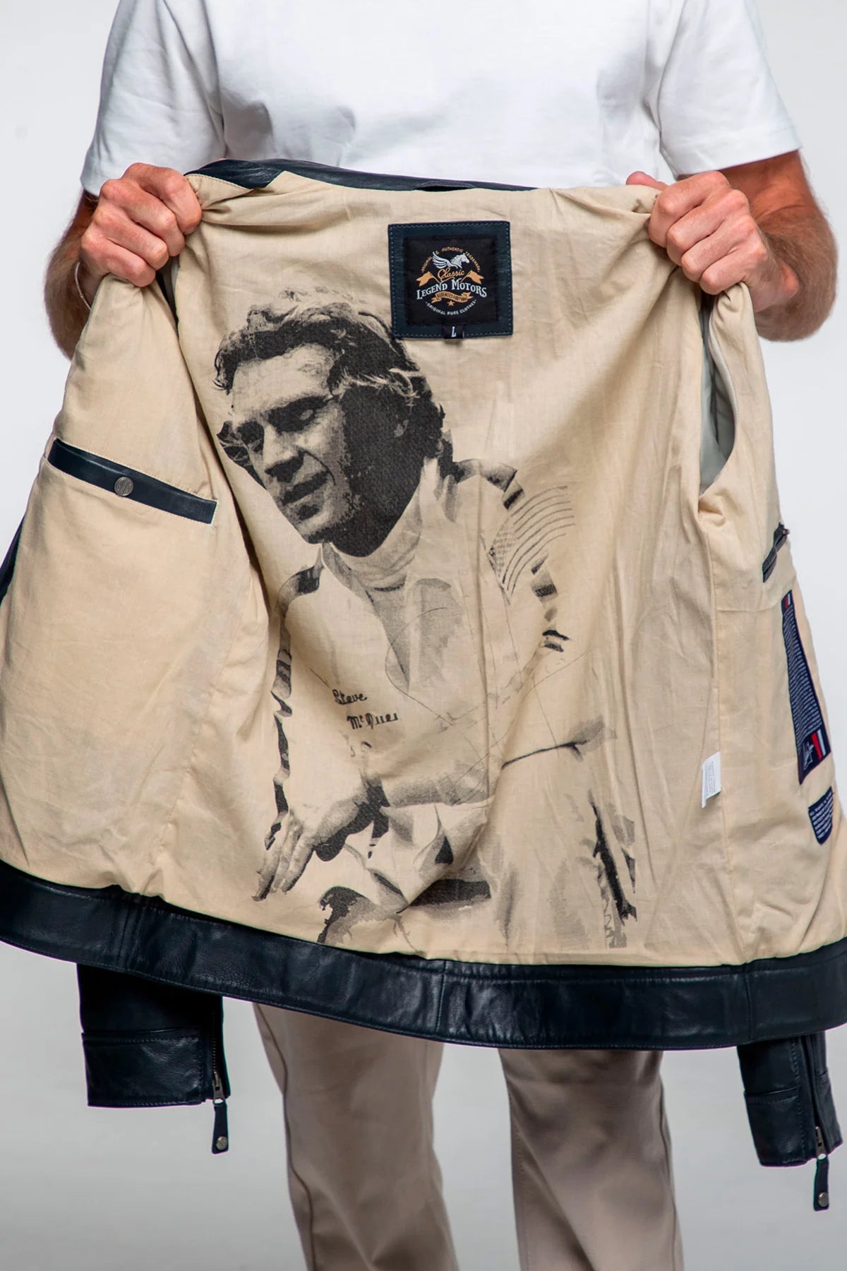 Steve McQueen x Le Mans Austin Men's Navy Blue Leather Jacket
