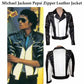 Black and white leather jacket with zipper, inspired by Michael Jackson's Pepsi advertisement.