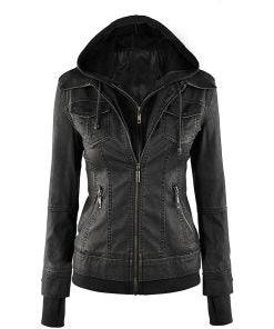 Black hooded jacket on a white background