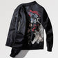 Black jacket with dragon and tiger embroidery on a light gray background