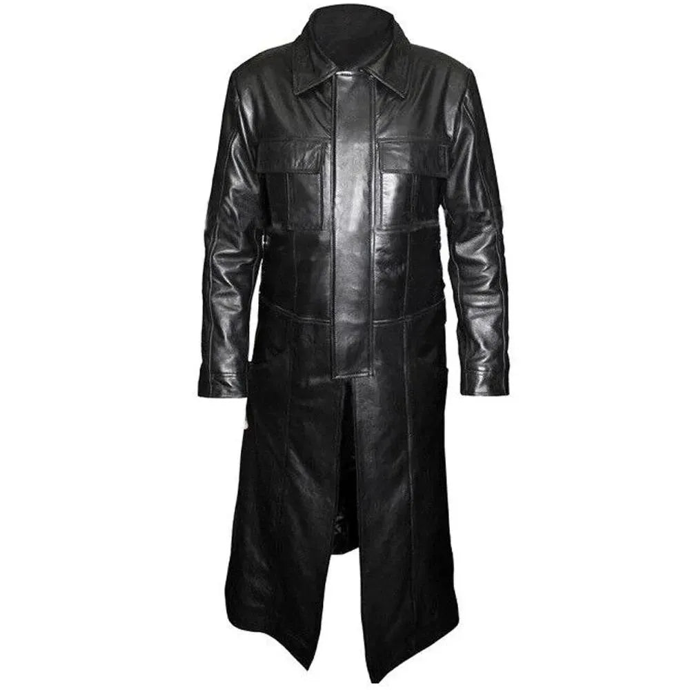 Black leather coat on a white background