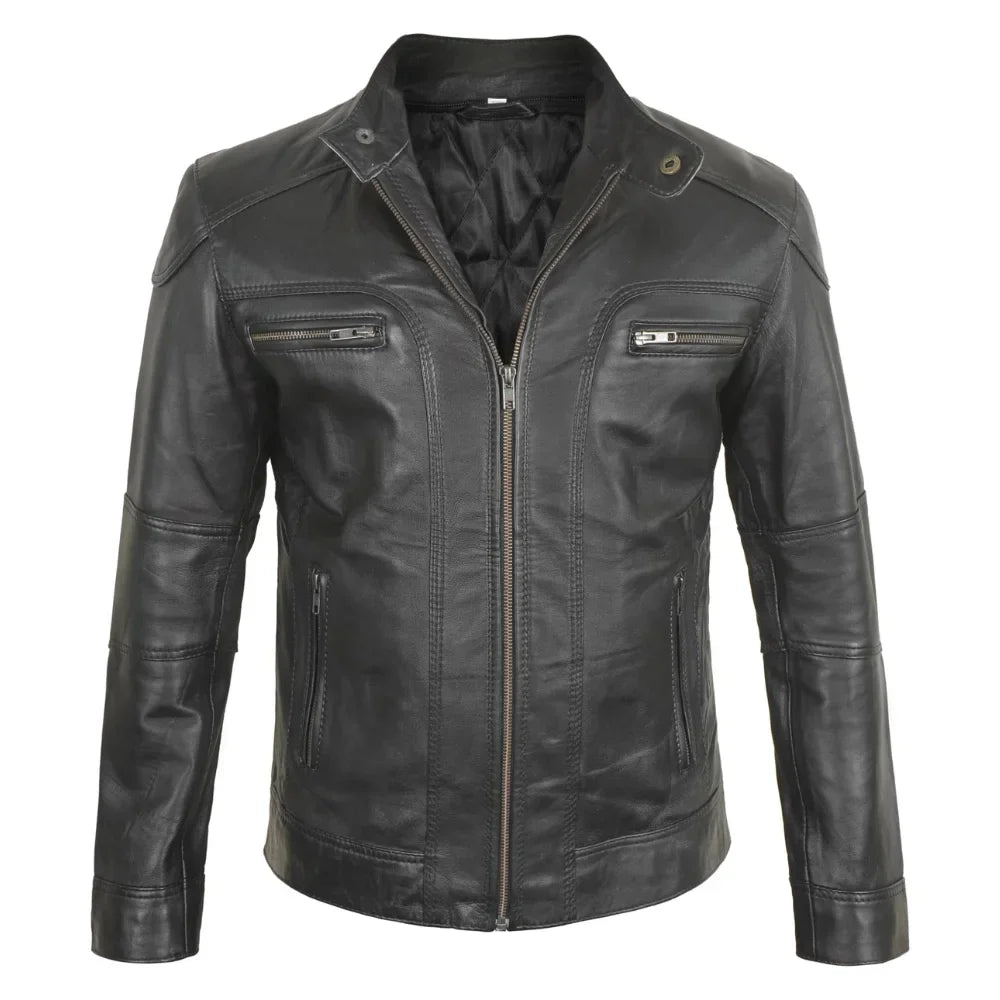 Black leather jacket on a white background