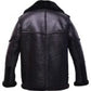 Black leather jacket with fur collar on a plain background
