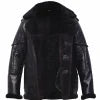 Black leather jacket with fur lining on a dark background
