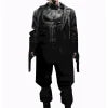 Black superhero costume with cape on a white background