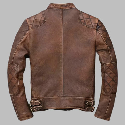 Men’s Distressed Brown Leather Cafe Racer Biker Jacket