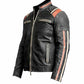 Cafe Racer Retro Distress Black Orange Racing Cowhide Leather Jacket
