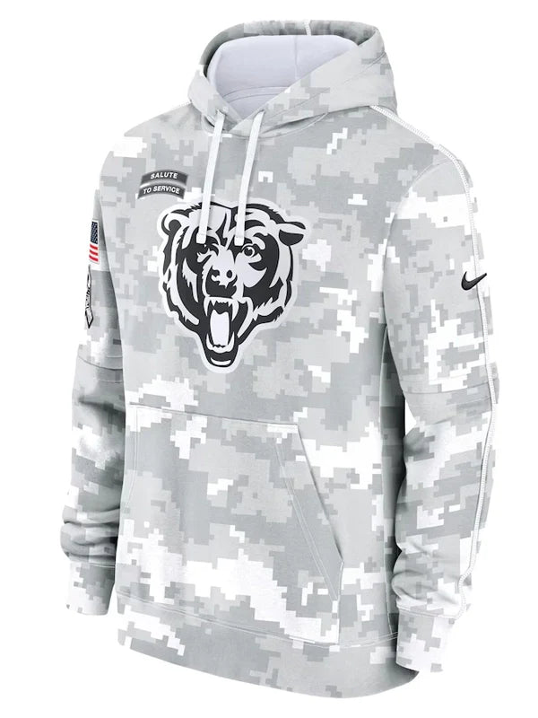 2024 Chicago Bears Arctic Camo Salute to Service Hoodie Recreated Edition