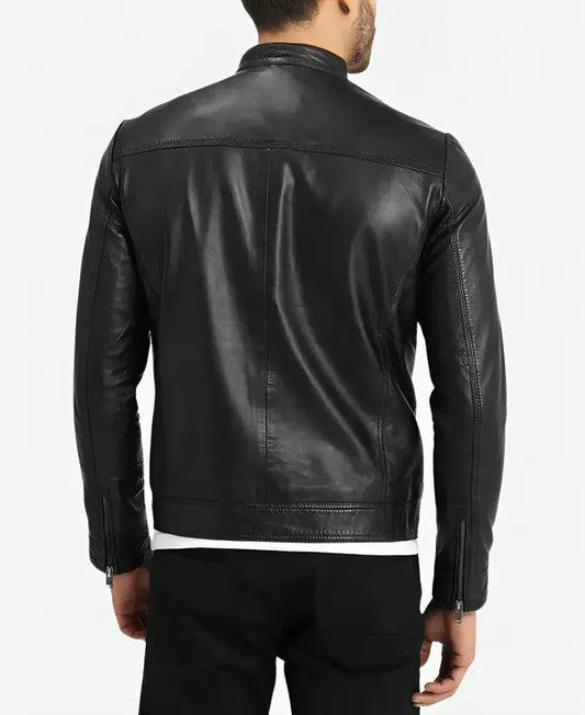 Men’s Cafe Racer Classic Black Leather Jacket - Sleek and Stylish