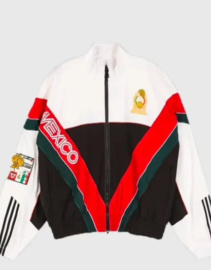 Colorful jacket with 'Mexico' text on a light gray background