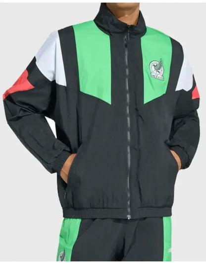 Colorful jacket with a logo on a white background