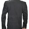 Dark gray suit jacket on a plain background
