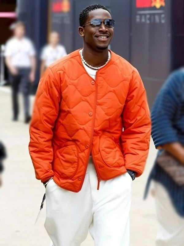 F1 2025 Damson Idris Orange Quilted Jacket – Recreated Edition