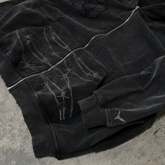 Ditch Barbed Wire Zip-Up Hoodie 🖤⚡ Recreated Edition