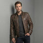 Men's Brown Gothic Embroidered Leather Jacket