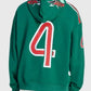 Green hoodie with number 4 and colorful designs on a white background