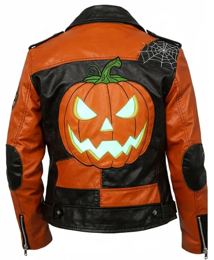 Halloween Patchwork Leather Biker Jacket