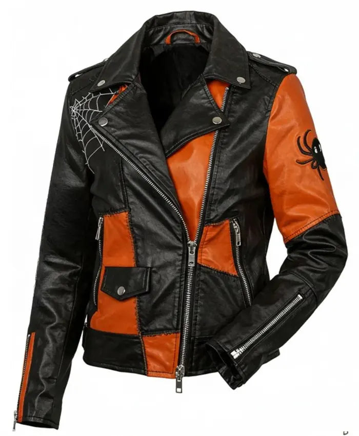 Halloween Patchwork Leather Biker Jacket