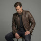 Men's Brown Gothic Embroidered Leather Jacket