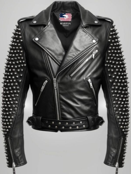 Men’s Black Biker Studded Leather Jacket