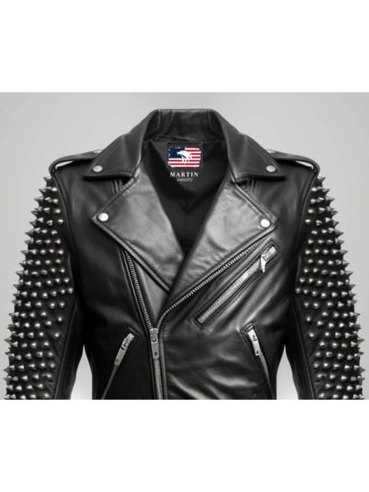 Men’s Black Biker Studded Leather Jacket