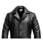 Men Flap Pockets Black Leather Coat