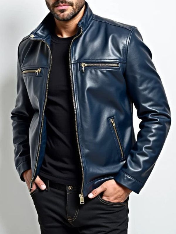 Men’s Leather Jacket – Navy Blue Leather Jacket