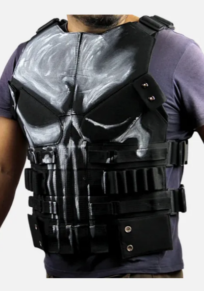 New Handmade Punisher Black Vest - Men's Frank Castle Skull Motorcycle Leather Vest