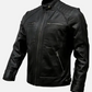 Mens Timber Style Padded Shoulder Black Leather Jacket