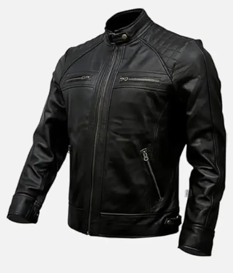 Mens Timber Style Padded Shoulder Black Leather Jacket