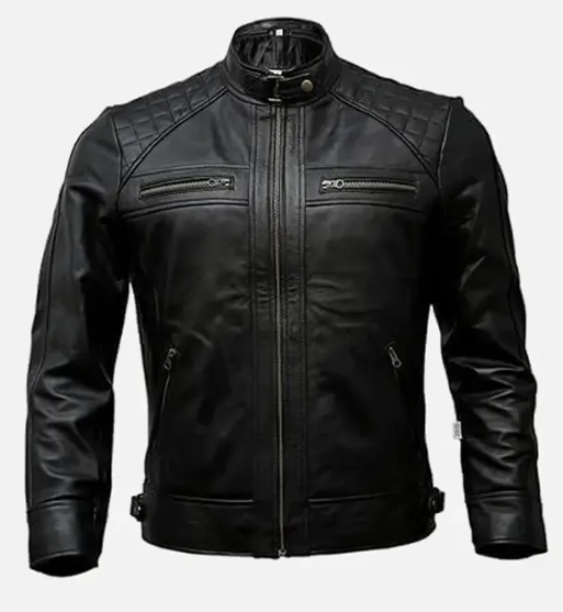Mens Timber Style Padded Shoulder Black Leather Jacket