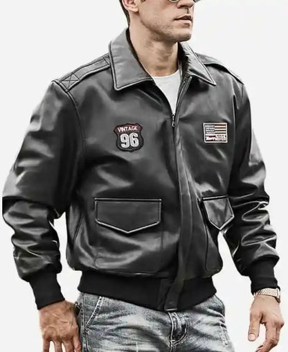 Men’s Black Bomber Leather Jacket – Air Force Pilot Style - Bold and Rugged