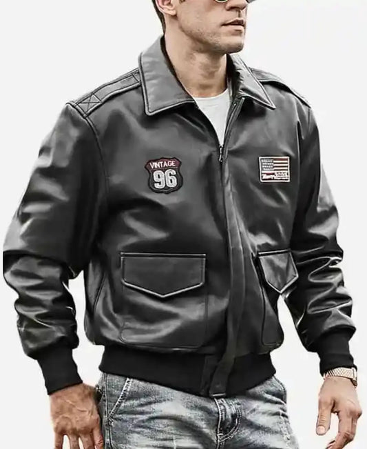 Men’s Black Bomber Leather Jacket – Air Force Pilot Style - Bold and Rugged